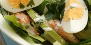 Smoked trout,avocado and snowpea salad