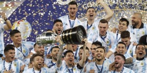 Lionel Messi and his Argentina teammates celebrate their Copa America triumph.