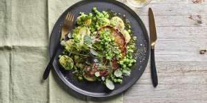 Minute steaks with buttery wasabi peas. 