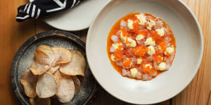 Chips'n'dips:Scampi and prawn tartare with salt and vinegar crisps.