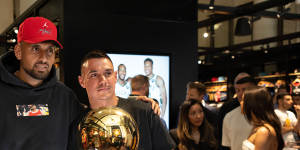 Nick Kyrgios and Tim Tszyu at the opening of the NBA store in Sydney.