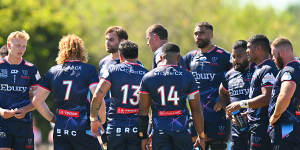 Rebels players during a trial match against the Waratahs earlier this month.