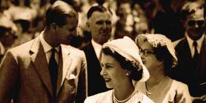 Queen Elizabeth II and Prince Philip during the royal visit to Australia in 1954.