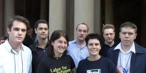 Chris Minns (far left) with other members of Young Labor.