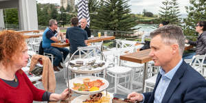 Assistant Minister for the Republic Matt Thistlethwaite dining on the rooftop of the Coogee Legion Club.