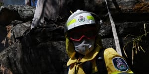 RFS Firefighter Jade Garrett from Killara brigade takes part in a hazard-reduction burn in Westleigh,in Sydney's north.