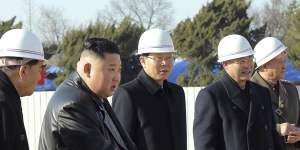 North Korean leader Kim Jong-un at the ground-breaking ceremony of a general hospital in Pyongyang.