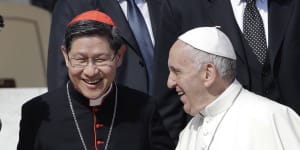 Pope Francis (right) with Cardinal Luis Antonio Tagle in 2017.
