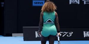 Serena Williams walks to receive serve during her first-round match against Germany's Tatjana Maria at the Australian Open on Tuesday.
