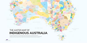 Australian Institute of Aboriginal and Torres Strait Islander Studies map shows Indigenous language,social or nation groups.