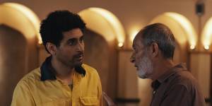 A scene from House of Gods,with co-writer Osamah Sami (left) and Kamel El Basha,who plays a mosque leader. Sami grew up in a mosque,where his dad was lead cleric.
