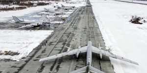 A Tu-95 bomber at a Russian airbase. Russia has intensified its military drills.