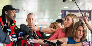 Chris Gayle faces the media following his comments to sports journalist Mel McLaughlin.