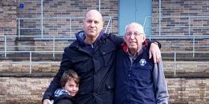 Three generations of Harrison men,standing on the pitch where writer Chris’ life took a dramatic turn at 12 years old.