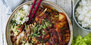 A few of Adam Liaw's favourite things:pork belly,kimchi and garlic butter.