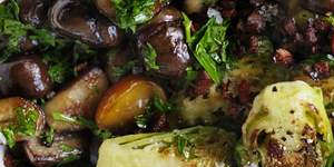 A good side:Chestnuts,speck and sprouts.