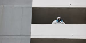 Police at the Parramatta apartment block.