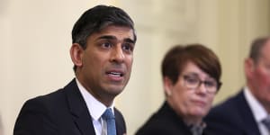 Britain’s Prime Minister Rishi Sunak speaks with business leaders.