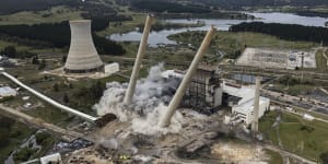The decommissioned Wallerawang coal fired power station near Lithgow,NSW was demolished on Wednesday. 