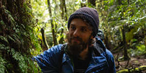 Researcher Dr Charley Gros in Tasmania’s Takanya wilderness. “In Europe,we don’t have forests like this any more.”
