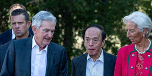 Jerome Powell,Bank of Japan governor Kazuo Ueda,and European Central Bank president Christine Lagarde at Jackson Hole.