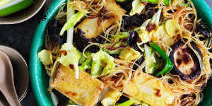 Shiitake,tofu and cabbage stir-fry.