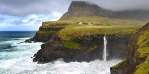 The small village Gasadalur and the Mulafossur waterfall.