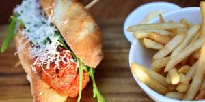 Meatball panino and fries.