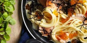 Salmon and nori cream pasta.