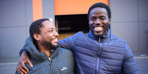 Stunt performers Elliot Joseph and Igho Diegbe on the set of Hotel Hotel Hotel Hotel.