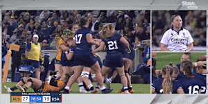 USA star Alev Kelter is sent off for stomping against Australia.