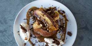 A towering banoffee french toast.