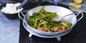 Make a quick stir-fry at home with one protein and one vegetable.