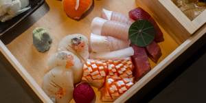 Deluxe sushi box served at Kisume Japanese restaurant in Melbourne.