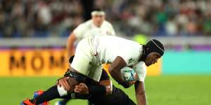 Brains and brawn:Man of the match Maro Itoje is tackled by Nepo Laulala.