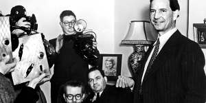 Master spy Harold Philby AKA Kim Philby pictured at his mother's home with the British press.