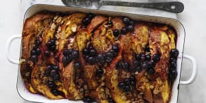 Helen Goh's baked french toast with almond and blueberry maple sauce