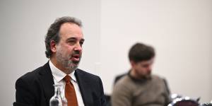 Former Victorian minister for sport and major events Martin Pakula during the inquiry into Commonwealth,Olympic and Paralympic Games preparedness,Melbourne,Monday,August 28,2023.
