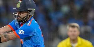 India’s Virat Kohli on the attack in his innings against Australia.