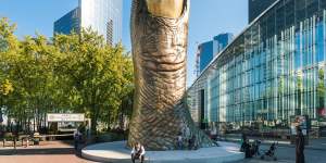 The Thumb is a supersized bronze digit by Cesar Baldaccini.