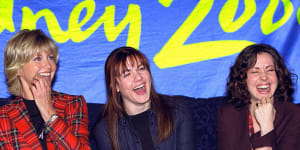 Vanessa Amorosi with Olivia Newton-John and Tina Arena before the Sydney 2000 Olympics.