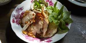 Grilled pork jowl with smoked chilli nam jim.