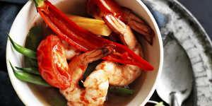 Hot-and-sour prawn soup.