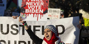 About 1000 pro-Palestinian demonstrators rallies near a fundraising event attended by US President Joe Biden in Chicago on Thursday.