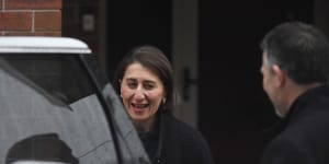 Premier Gladys Berejiklian leaves her home on Tuesday morning ahead of a spill motion for her leadership. 