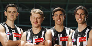 From left,Liam McMahon,Finlay Macrae,Reef McInnes and Oliver Henry,part of the Magpies’ crop of young talent from the 2020 draft.