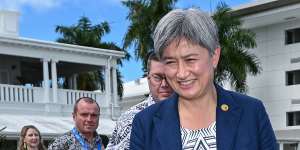 Foreign Affairs Minister Penny Wong at the Pacific Islands Forum on Tuesday. 