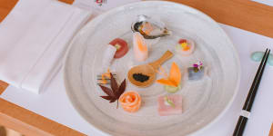 The delicate sashimi platter from Yoshii’s Omakase at Crown Sydney.