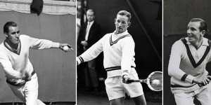 The tennis jumper’s champions have included (from left) Bill Tilden,Rod Laver and Fred Perry.