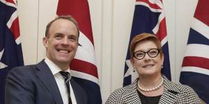 British Foreign Secretary Dominic Raab meets Foreign Affairs Minister Marise Payne.